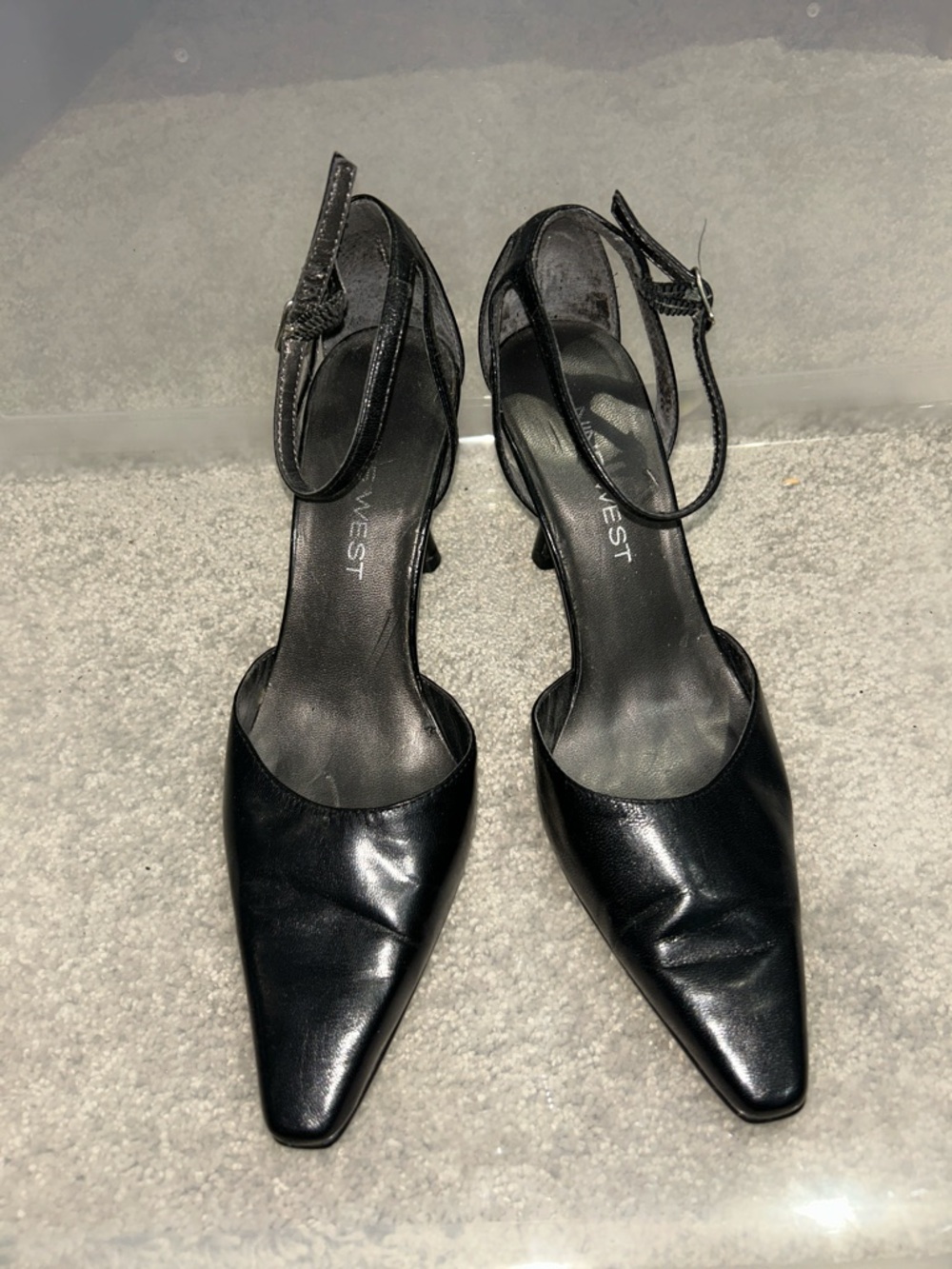 Nine West Black Pointed-Toe Ankle-Strap Heels